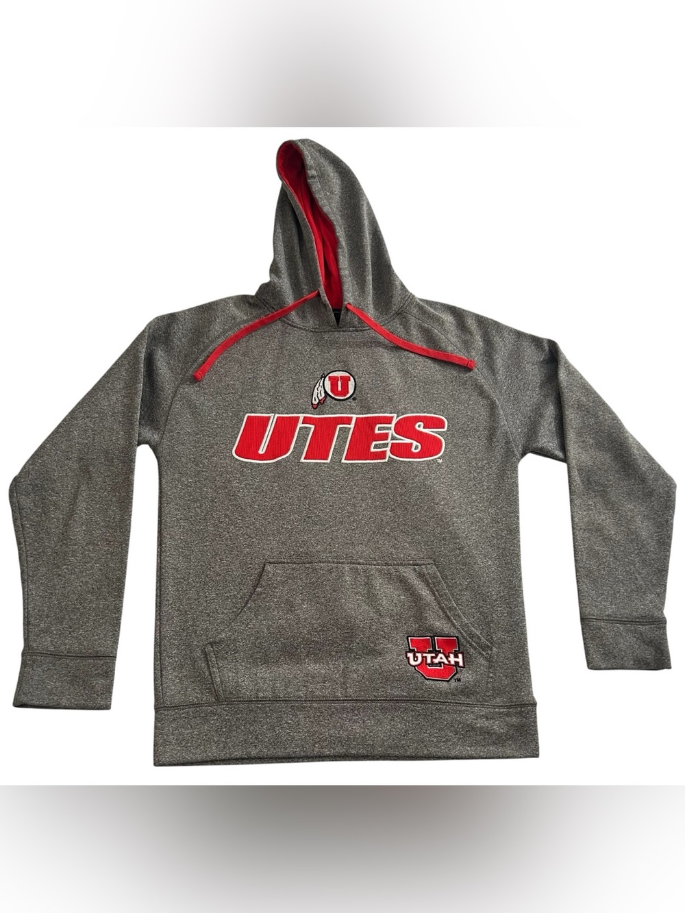 Champion Elite Utah Utes Hoodie Mens S Gray Red Embroidered NCAA Pullover